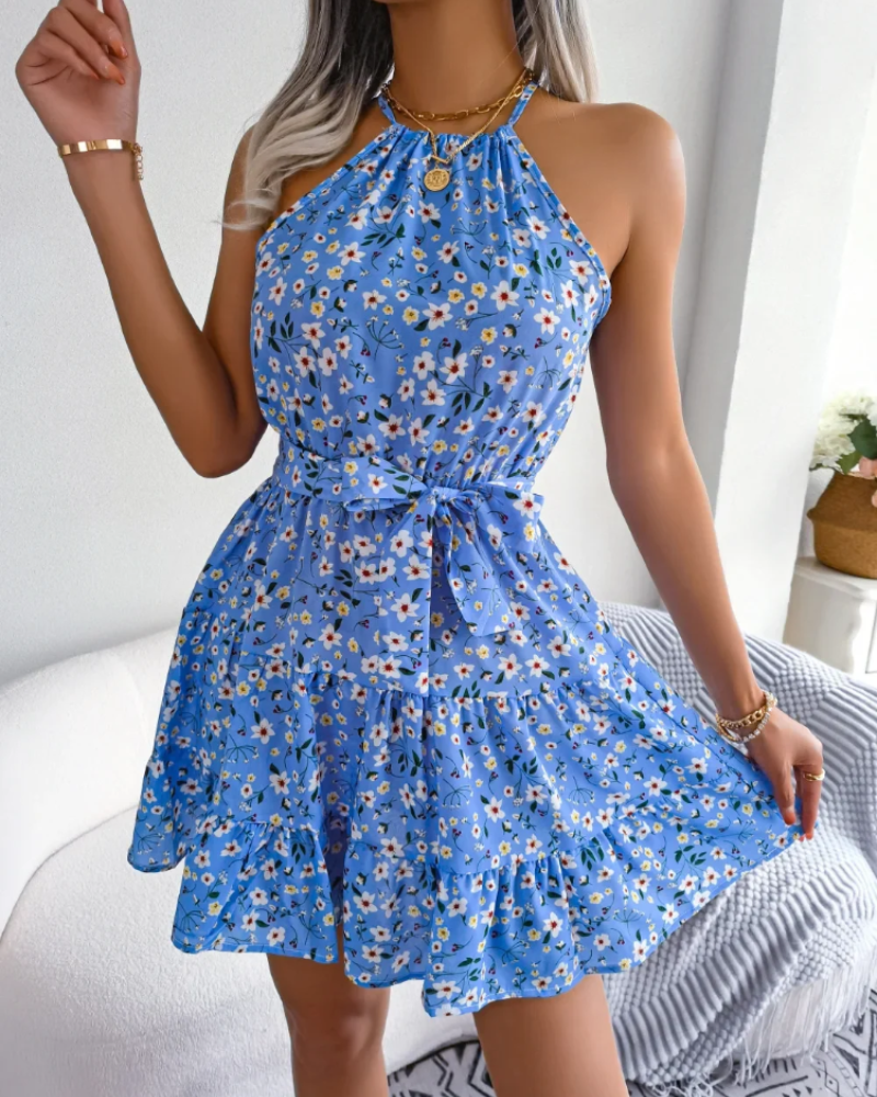 Cressida Damenkleid – Maxikleid mit Neckholder und zum Binden, eleganter Rock mit Volants