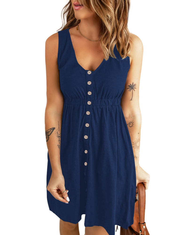 Mila Robe Femme Sans Manches – Robe Trapèze Col V avec Poches pour l’Été
