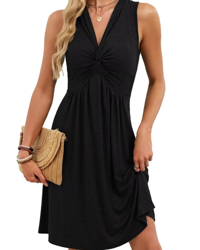 Natalie Mini-Kleid für Damen mit V-Ausschnitt – Sommerkleid mit Frontknoten und A-Linien-Schnitt