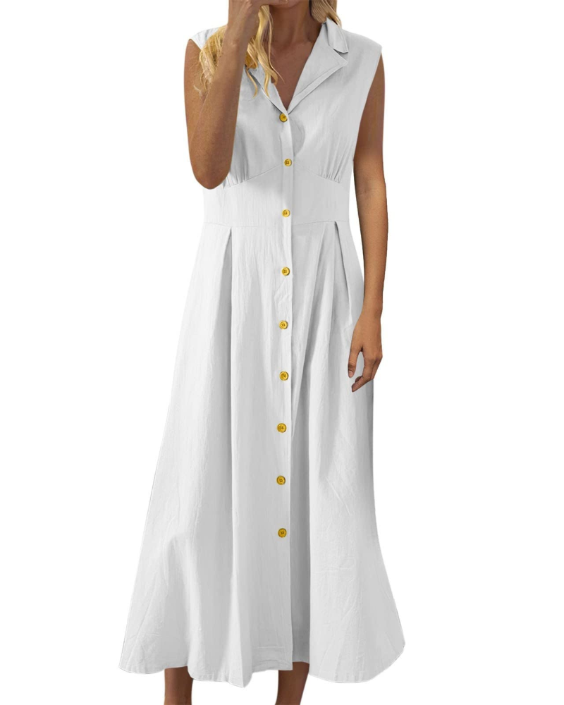 Avery Robe Femme Été – Lin Coton Sans Manches Boutonnée Bohème