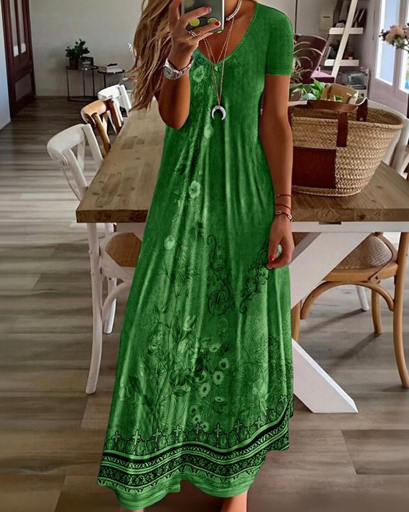 Colette Robe Resort Femme – Robe d'Été Col V Fluide à Manches Courtes