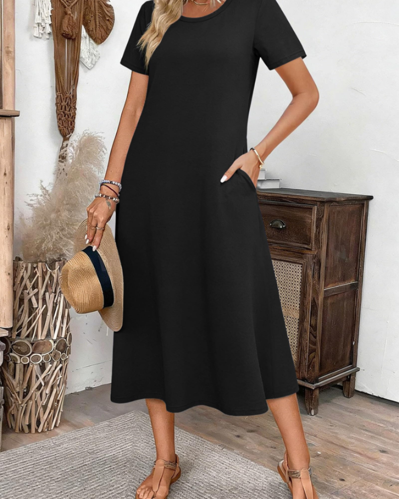 Briony Midikleid mit Blumenmuster für Damen – Kleid mit Rundhalsausschnitt, kurzen Ärmeln und weiter Passform