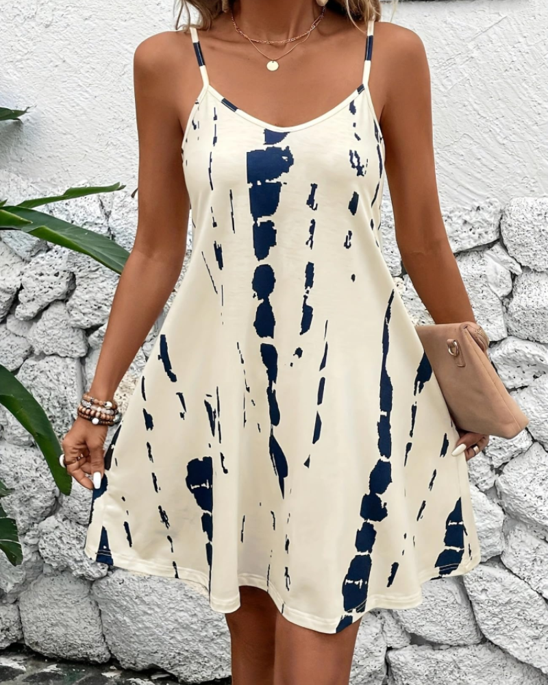 Hazel Robe Trapèze Femme – Robe d'Été Col V à Bretelles Fines
