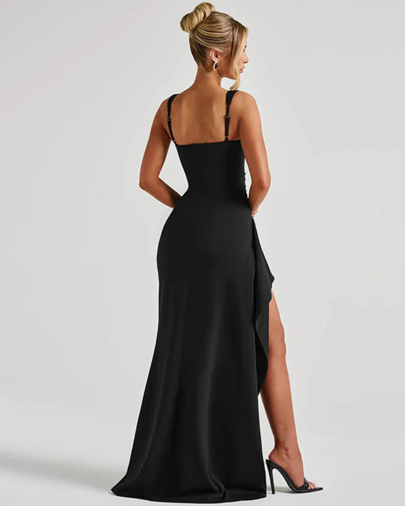 Vestido Maxi Felicity para Mujer – Vestido Largo Ajustado con Escote Cuadrado y Abertura Alta Elegante