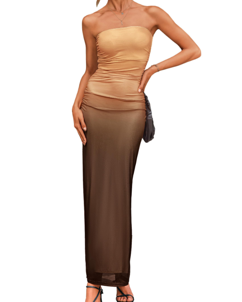 Brooklyn Robe Maxi Femme – Robe Bustier Fleurie Moulante avec Fente Élégante