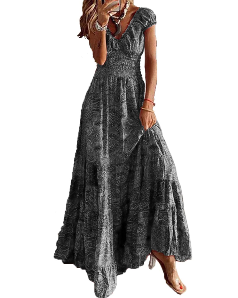 Charl Robe Maxi Femme Été – Fleurie Col V Manches Courtes