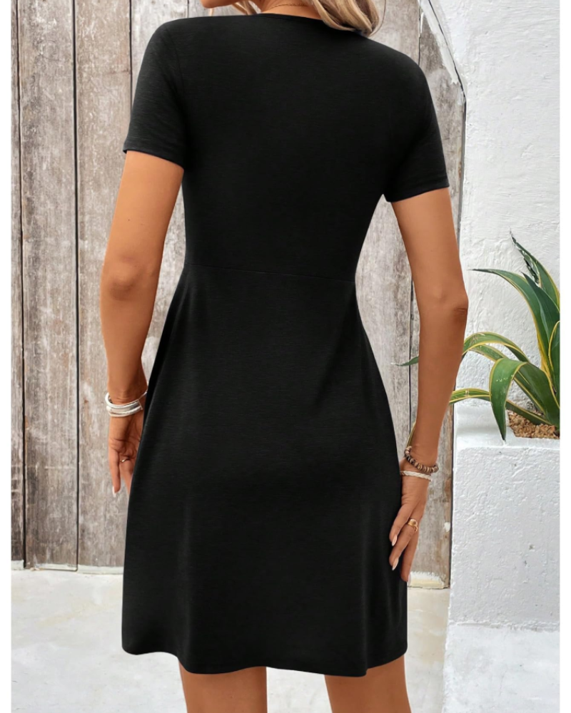 Quinn Robe Mini Femme Été – Col V Manches Courtes Taille Haute