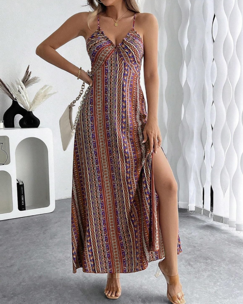 Isabell Robe Maxi Femme Été – Col V Bohème Ethnique Sans Manches