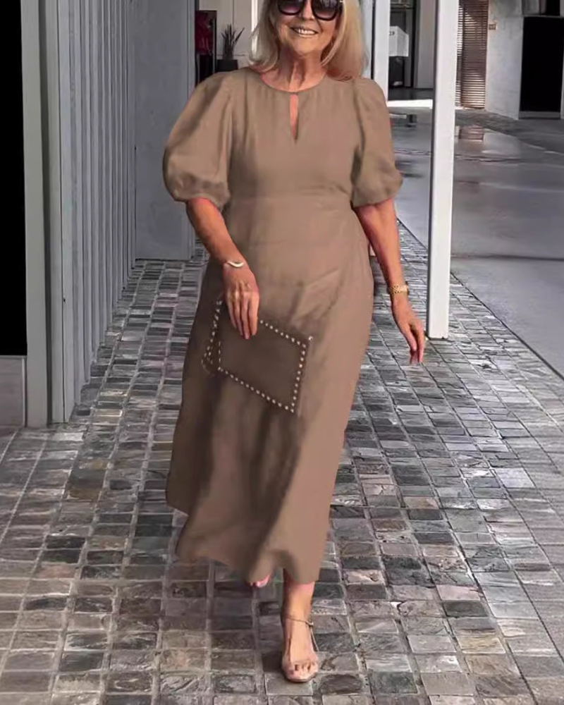 Vestido Midi Rosenda para Mujer – Vestido Elegante Fluido con Mangas Tres Cuartos y Estilo Chic