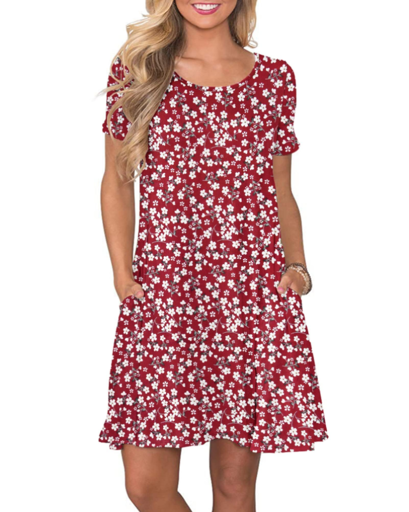 Mabel Robe T-Shirt Femme Été – Col Rond Manches Courtes & Poches