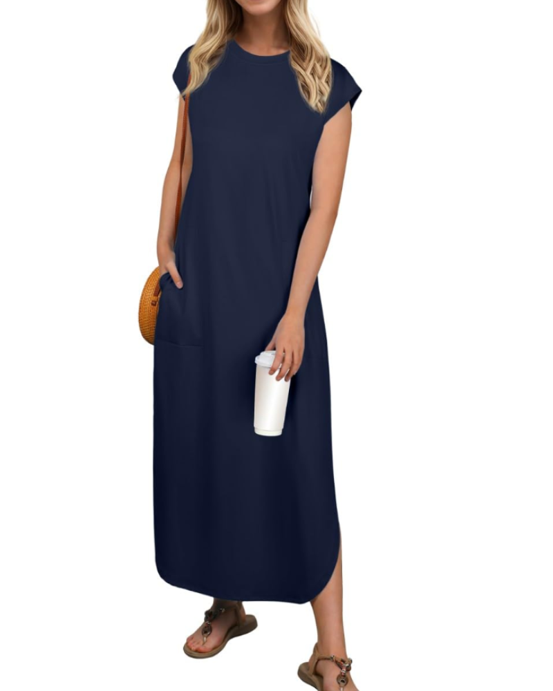 Aubrey Robe Maxi Femme Été – Sans Manches Col Rond & Poches