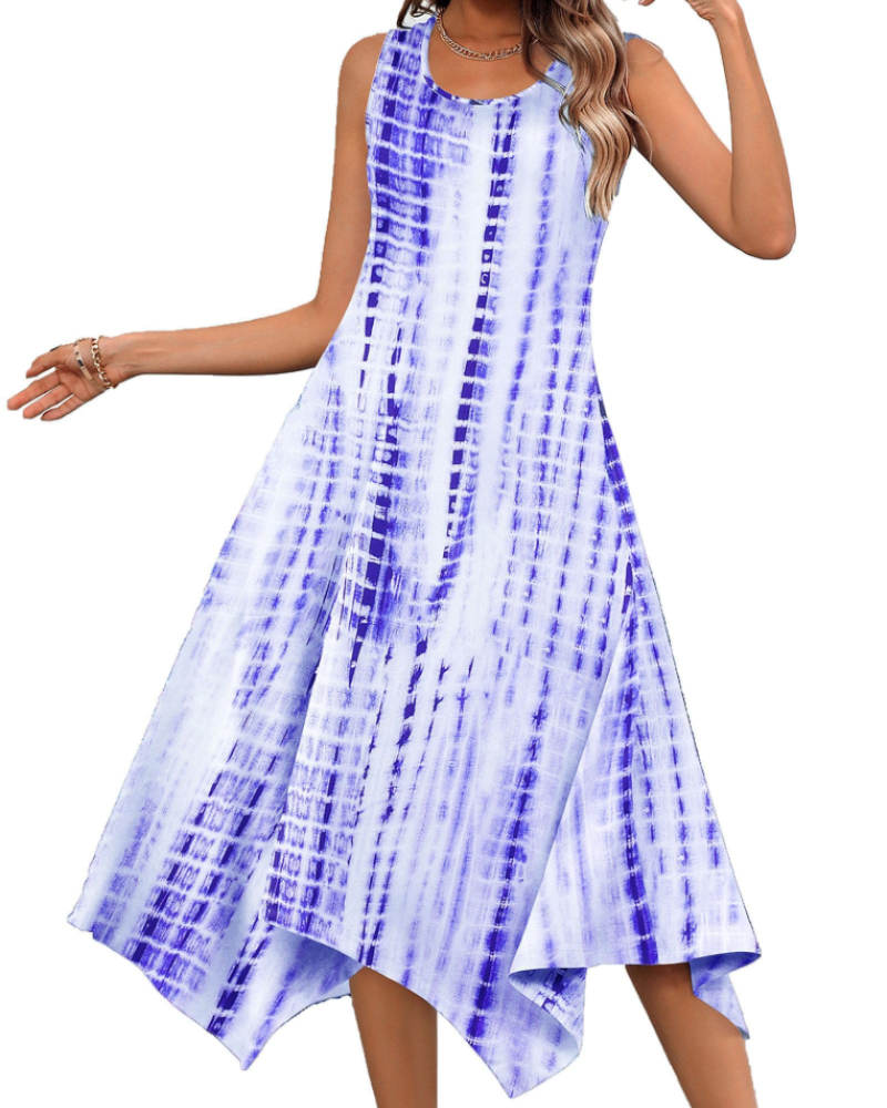 April Midikleid Damen Sommer – Florales Boho Ärmellos & Mit Taschen