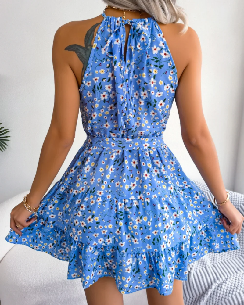 Cressida Damenkleid – Maxikleid mit Neckholder und zum Binden, eleganter Rock mit Volants