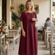 Giulia Women's Dress – Maxi Cotton Dress, Flowing Cut, Round Neck, Casual Elegant Summer