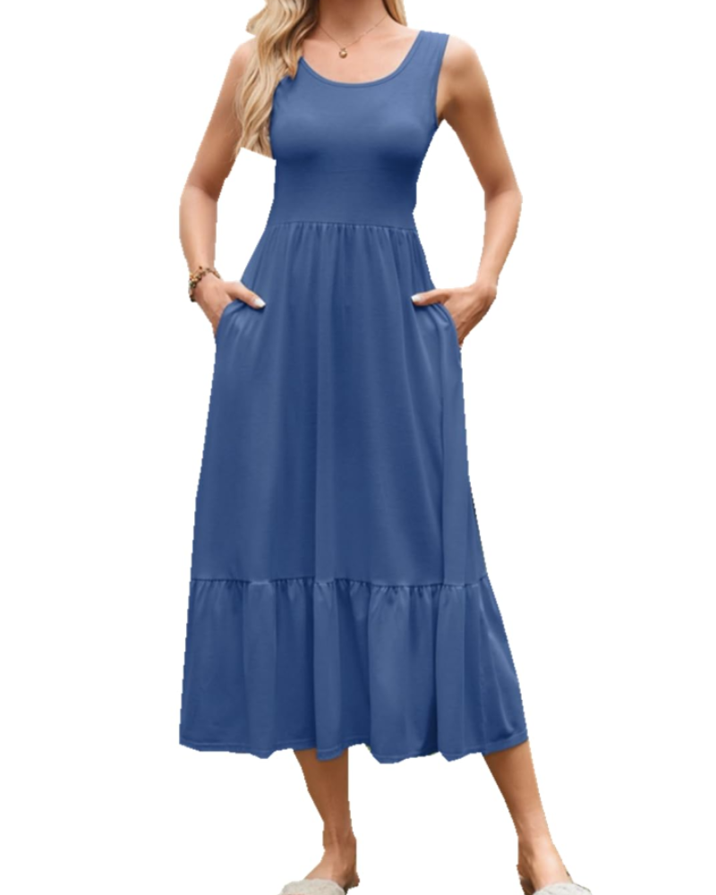 Cara Maxi-robe voor dames zomer – mouwloos, ronde hals en zakken