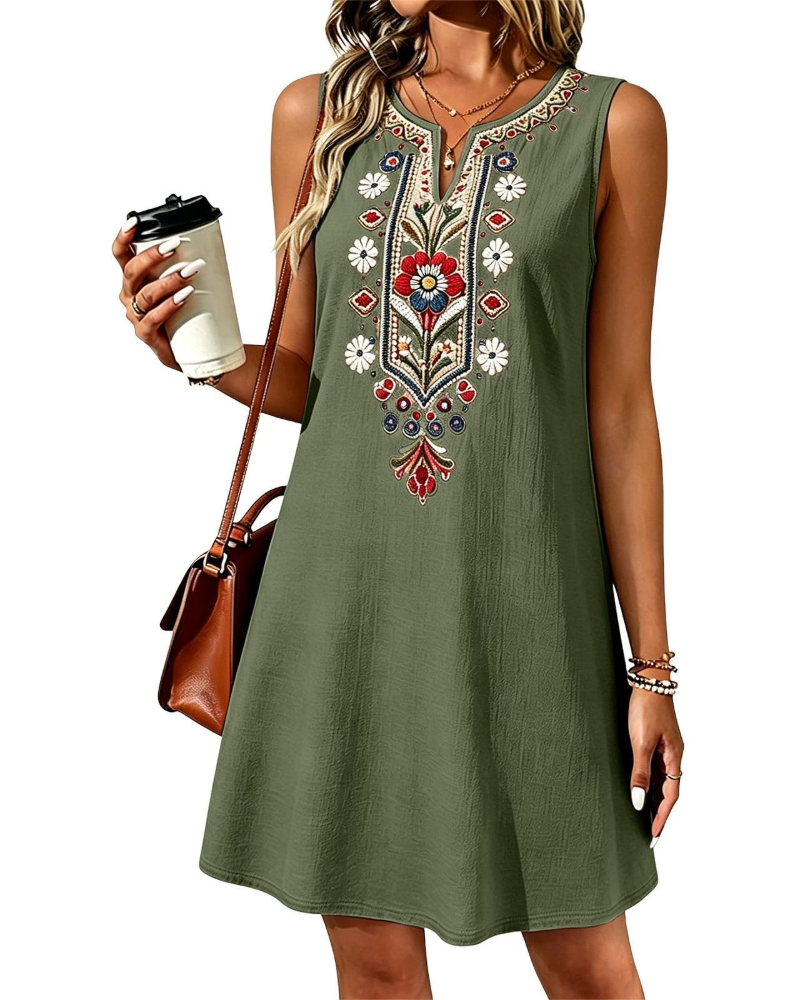 Vestido Longo Feminino de Verão Rachel – Linho Algodão Sem Mangas e com Bolsos