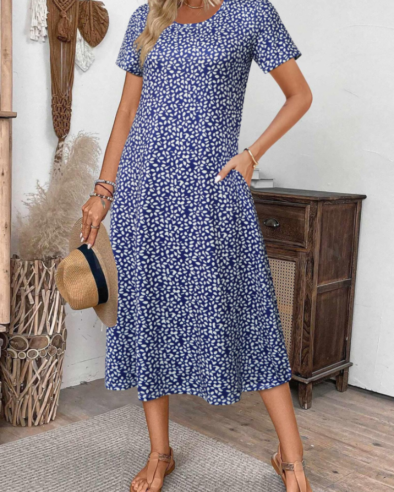 Briony Midikleid mit Blumenmuster für Damen – Kleid mit Rundhalsausschnitt, kurzen Ärmeln und weiter Passform