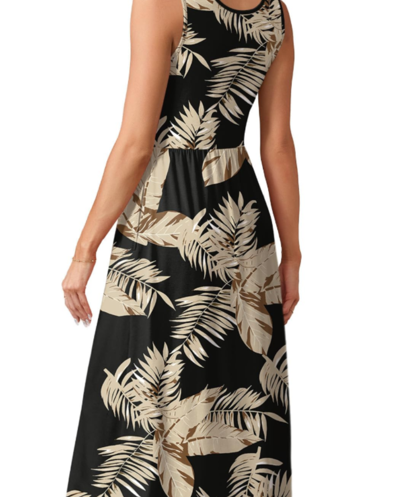 Clementine Damen-Sommerkleid – Midikleid mit U-Ausschnitt und Taschen, fließend