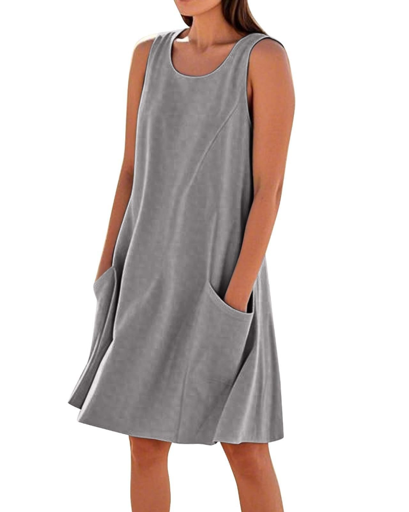 Ellai Robe Été Femme – Coton Sans Manches Longueur Genou avec Poches