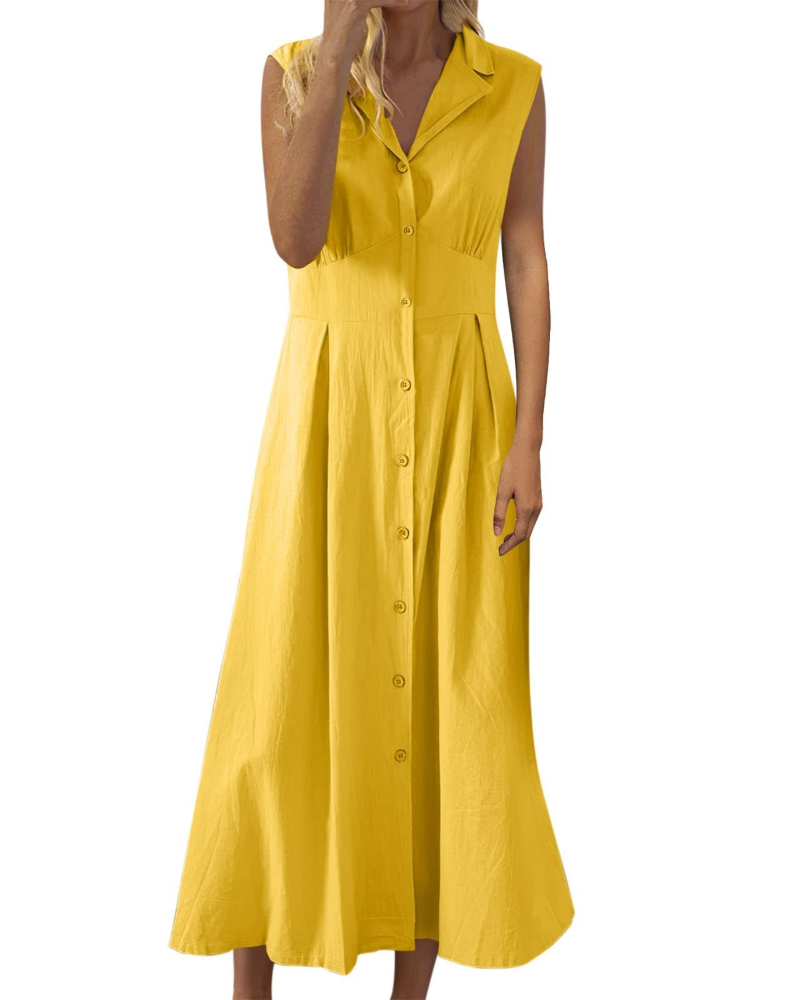 Avery Robe Femme Été – Lin Coton Sans Manches Boutonnée Bohème