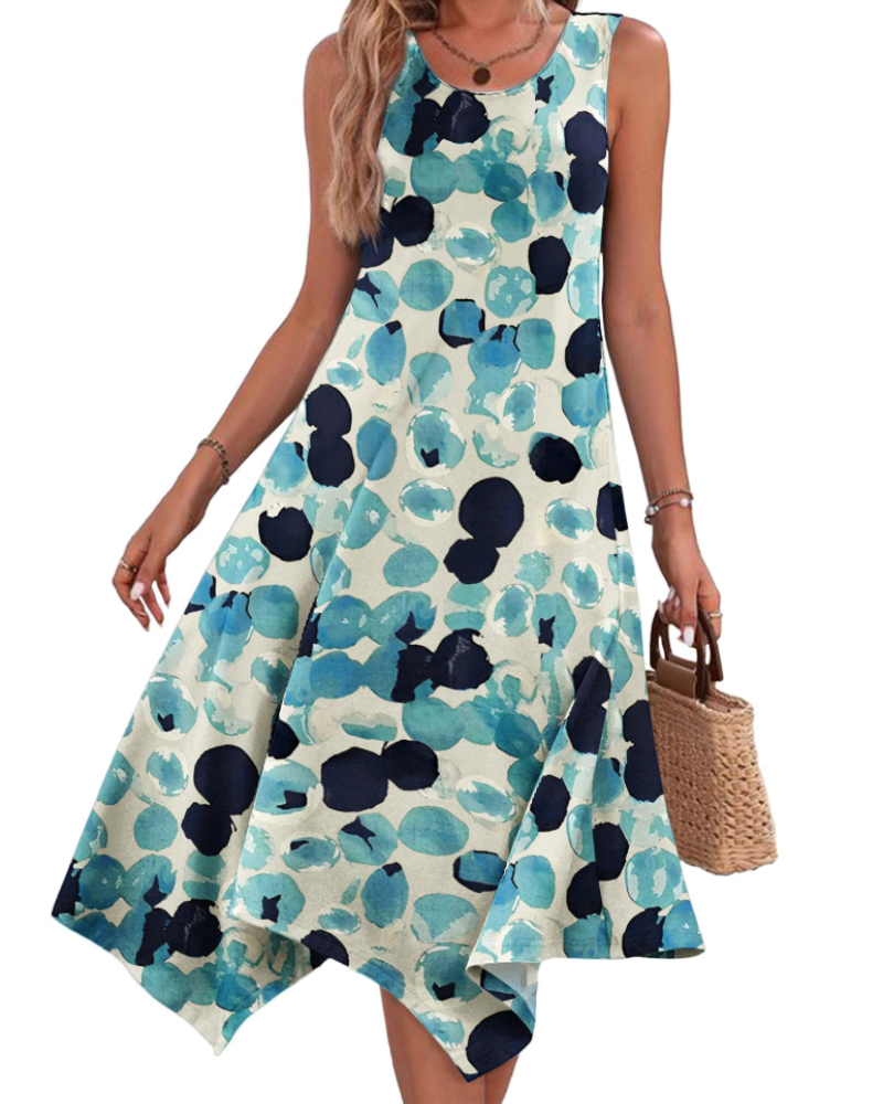 April Midikleid Damen Sommer – Florales Boho Ärmellos & Mit Taschen
