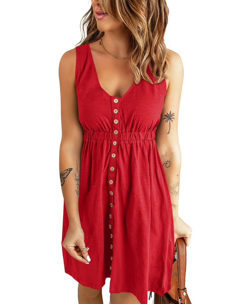 Vestido Sophie para mujer sin mangas – vestido corto acanalado con volantes y cintura alta
