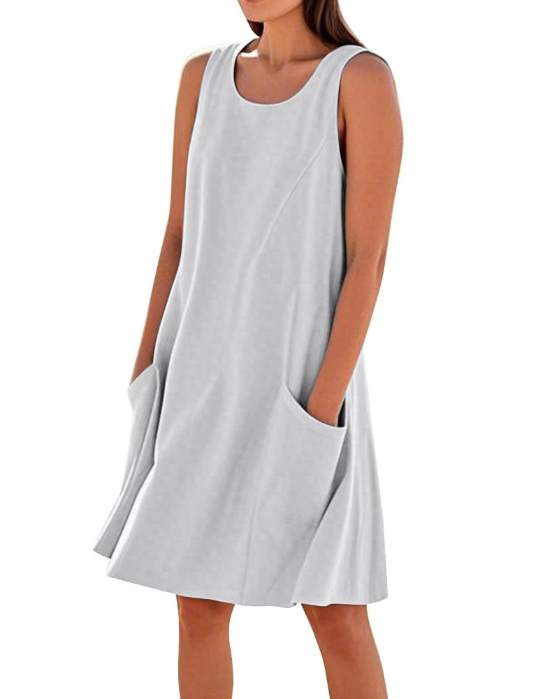 Ellai Robe Été Femme – Coton Sans Manches Longueur Genou avec Poches