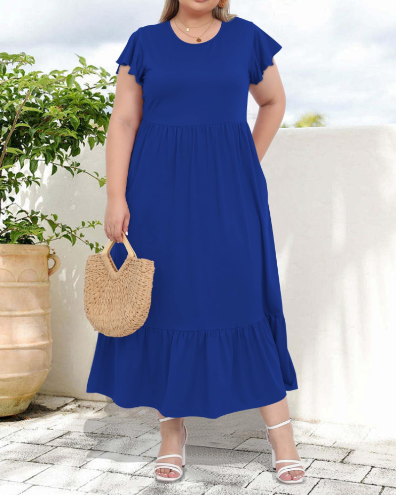 Hazel Robe Longue Femme Grande Taille – Manches Courtes & Poches