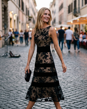 Rochie Kendall Cocktail pentru Femei – Rochie Midi cu Guler Bateau și Flori 3D, Croială Cloș Elegantă
