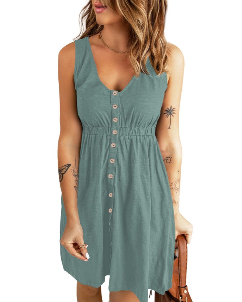 Mila Robe Femme Sans Manches – Robe Trapèze Col V avec Poches pour l’Été