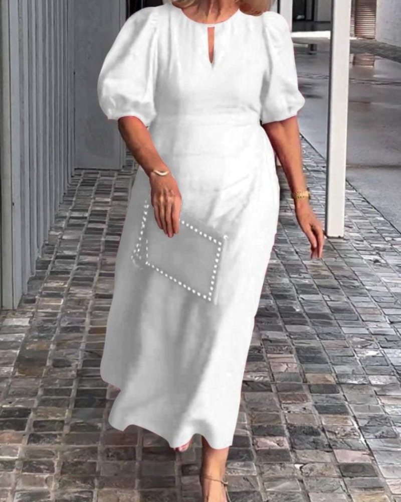 Vestido Midi Rosenda para Mujer – Vestido Elegante Fluido con Mangas Tres Cuartos y Estilo Chic