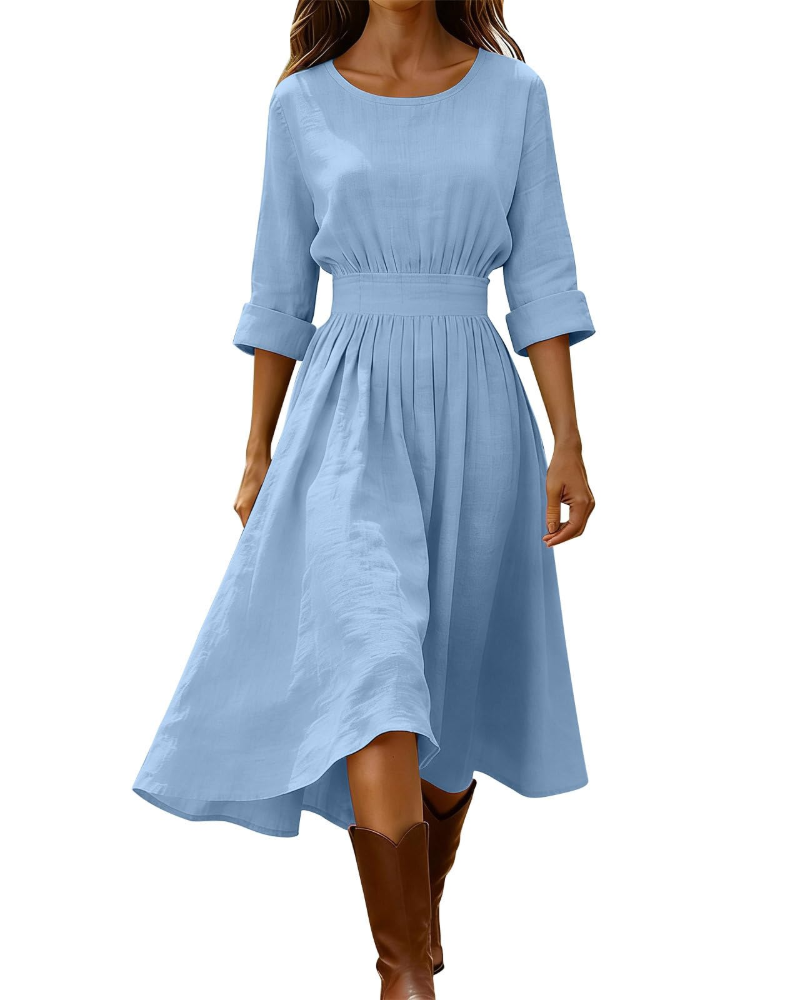 Sadie Robe Longue Femme Été – Lin Coton Col V Boutons & Poche