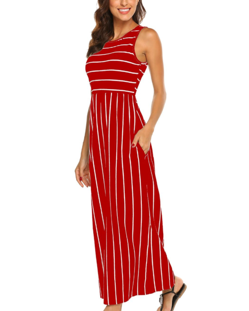 Lily Maxi Kjole til Kvinder Sommer – Boheme Tanktop med Elastisk Talje og Lommer