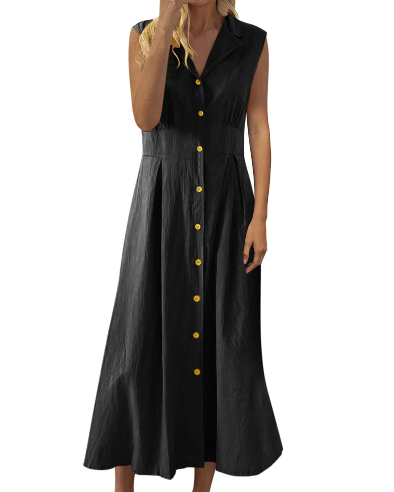 Avery Robe Femme Été – Lin Coton Sans Manches Boutonnée Bohème