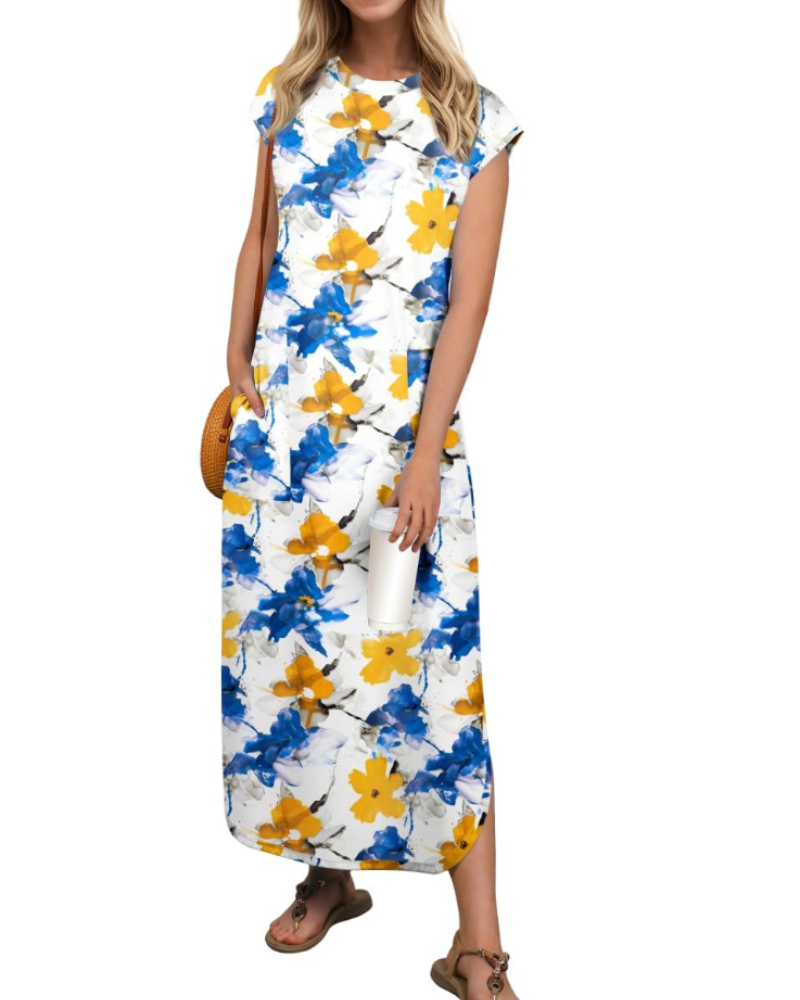 Aubrey Robe Maxi Femme Été – Sans Manches Col Rond & Poches