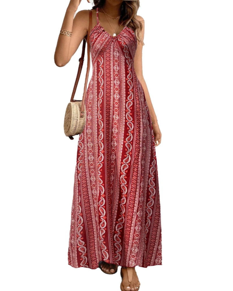 Isabell Robe Maxi Femme Été – Col V Bohème Ethnique Sans Manches