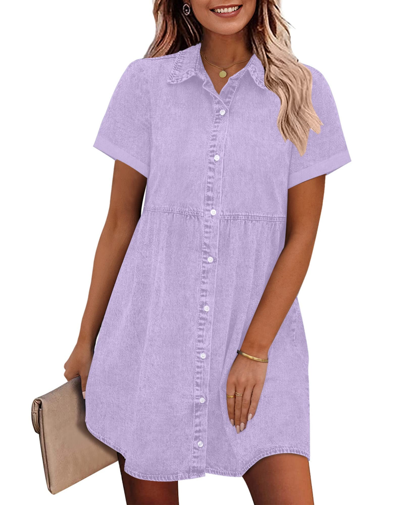 Vestido Camisón Emma para Mujer en Denim – Vestido Babydoll Abotonado con Volantes Superpuestos