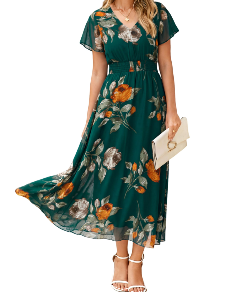Vestido Isabella Fleurie para Mulher – Vestido Boémio Midi Longo Elegante com Decote em V