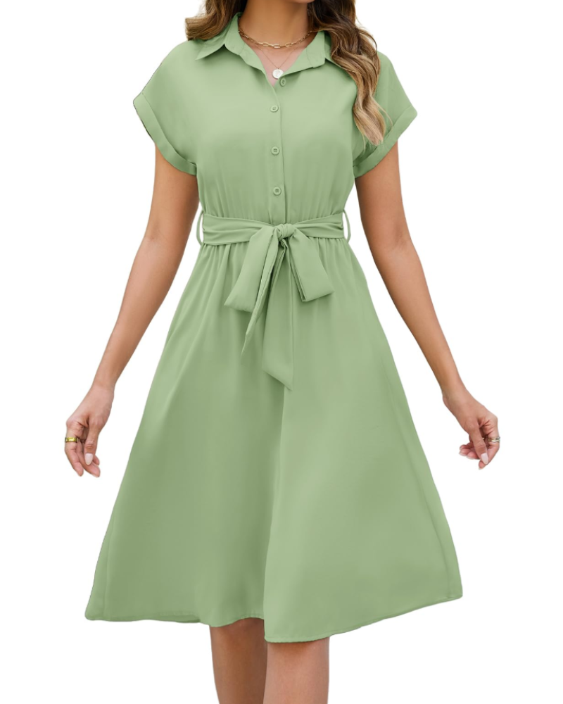 Harriet Robe Chemise Femme Été – Col V Ceinture & Poches