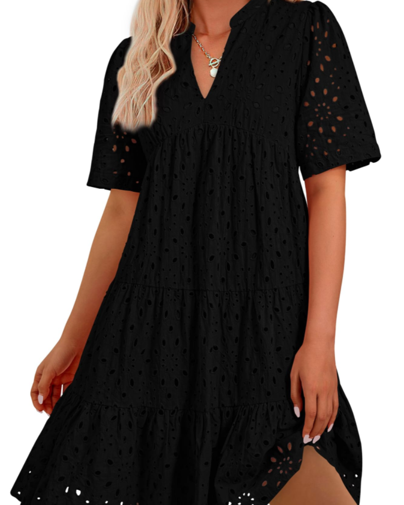 Abito Bohemien da Donna Riley – Abito Corto con Scollo a V, Pizzo Ricamato e Volant