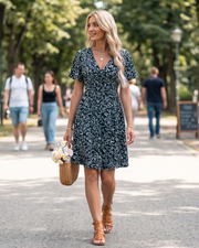 Vestido Marissa para mujer – Vestido midi floral con escote en V y mangas con volantes