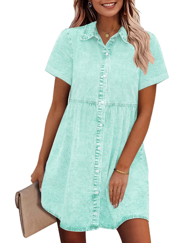 Vestido Camisón Emma para Mujer en Denim – Vestido Babydoll Abotonado con Volantes Superpuestos