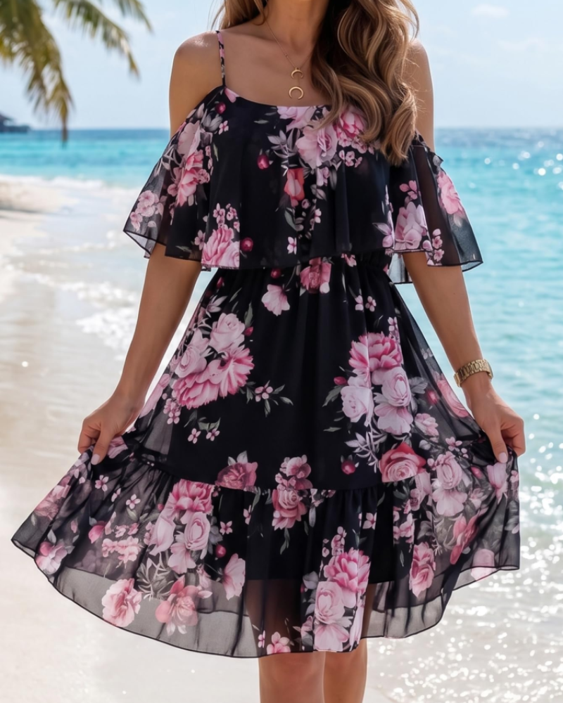 Evelyn Mini Floral Dress for Women – Summer Off-Shoulder Dress with Ruffles