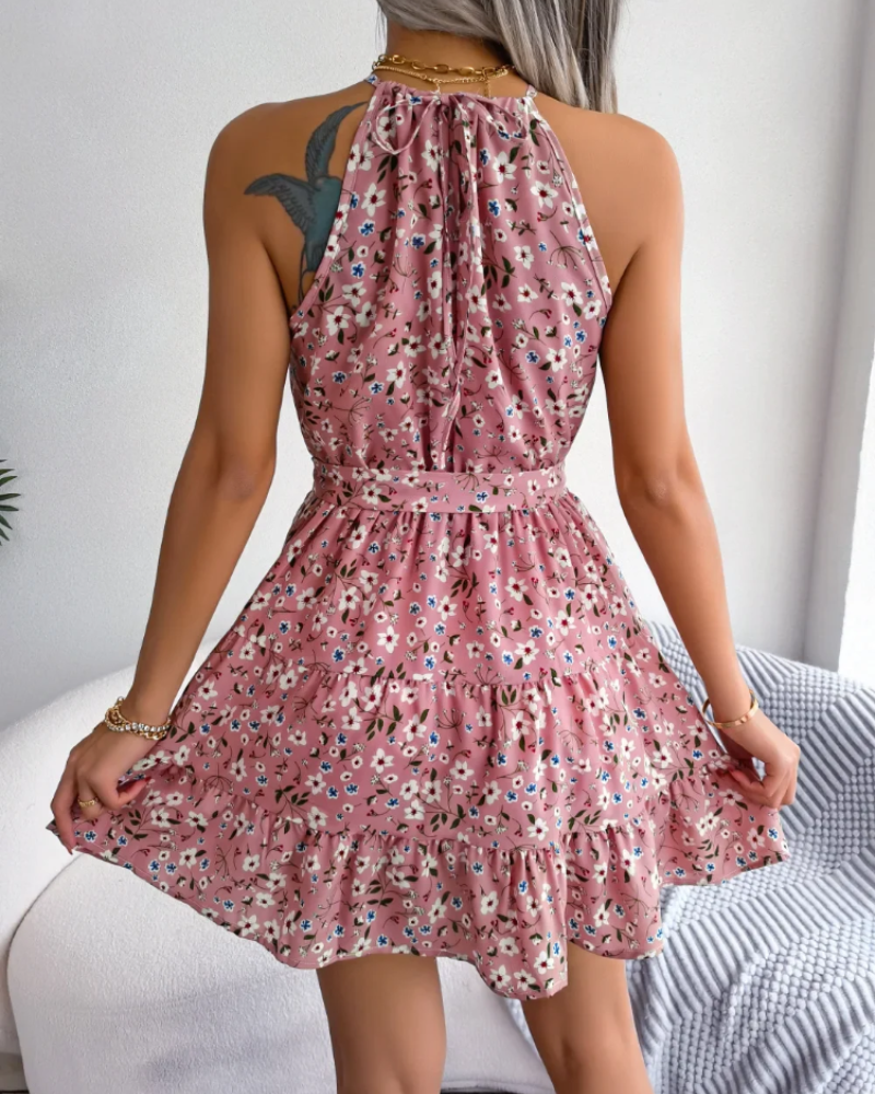 Cressida Damenkleid – Maxikleid mit Neckholder und zum Binden, eleganter Rock mit Volants