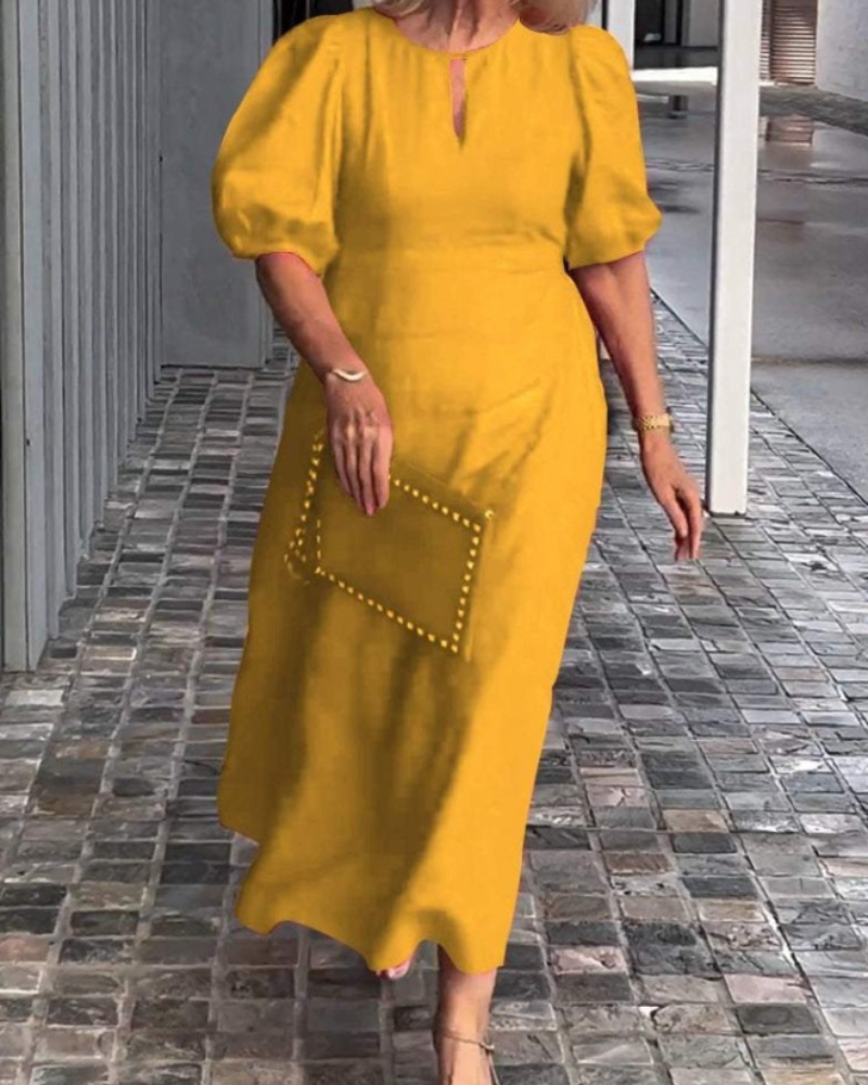 Vestido Midi Rosenda para Mujer – Vestido Elegante Fluido con Mangas Tres Cuartos y Estilo Chic