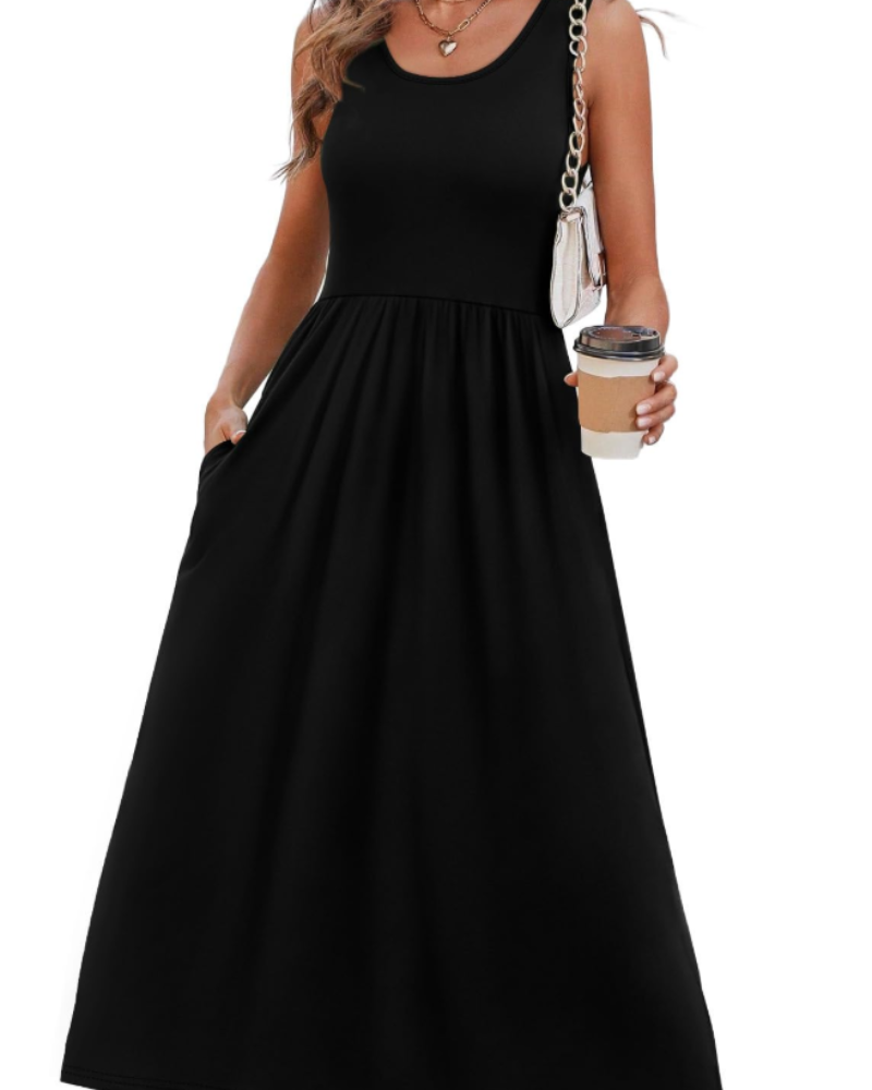 Clementine Damen-Sommerkleid – Midikleid mit U-Ausschnitt und Taschen, fließend