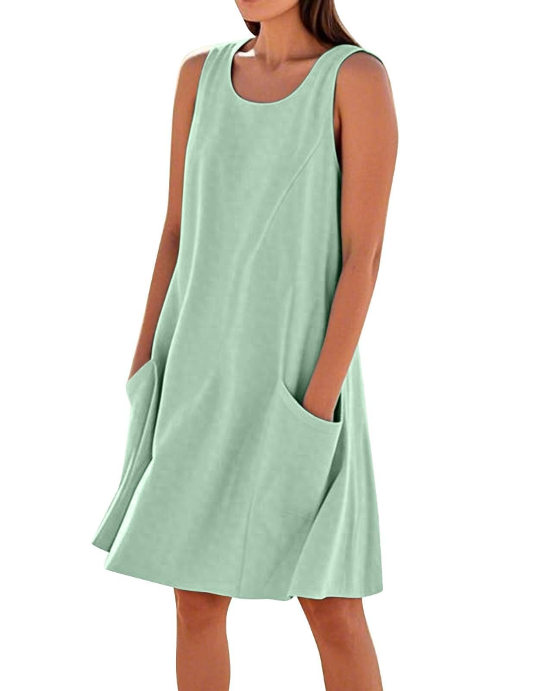 Ellai Robe Été Femme – Coton Sans Manches Longueur Genou avec Poches