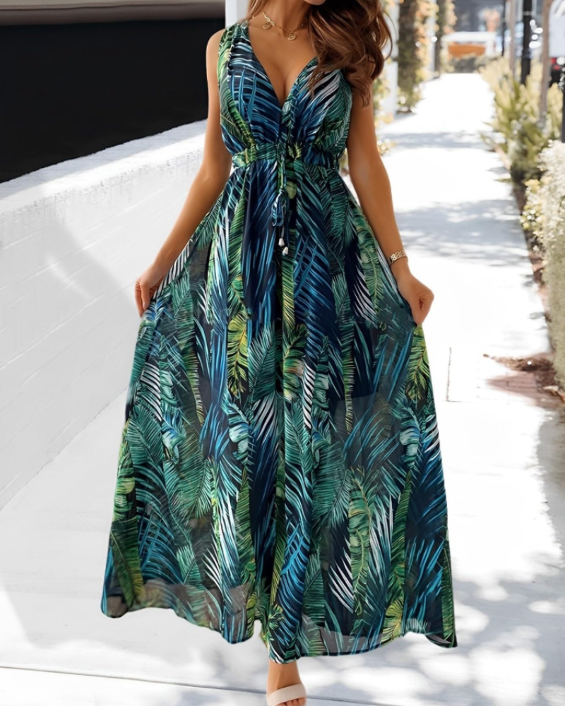 Seraphina Robe Bohème Femme – Robe d'Été Col V Sans Manches avec Cordon