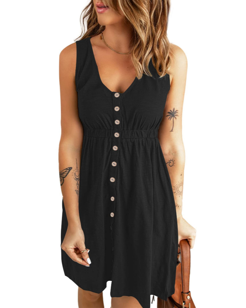 Mila Robe Femme Sans Manches – Robe Trapèze Col V avec Poches pour l’Été