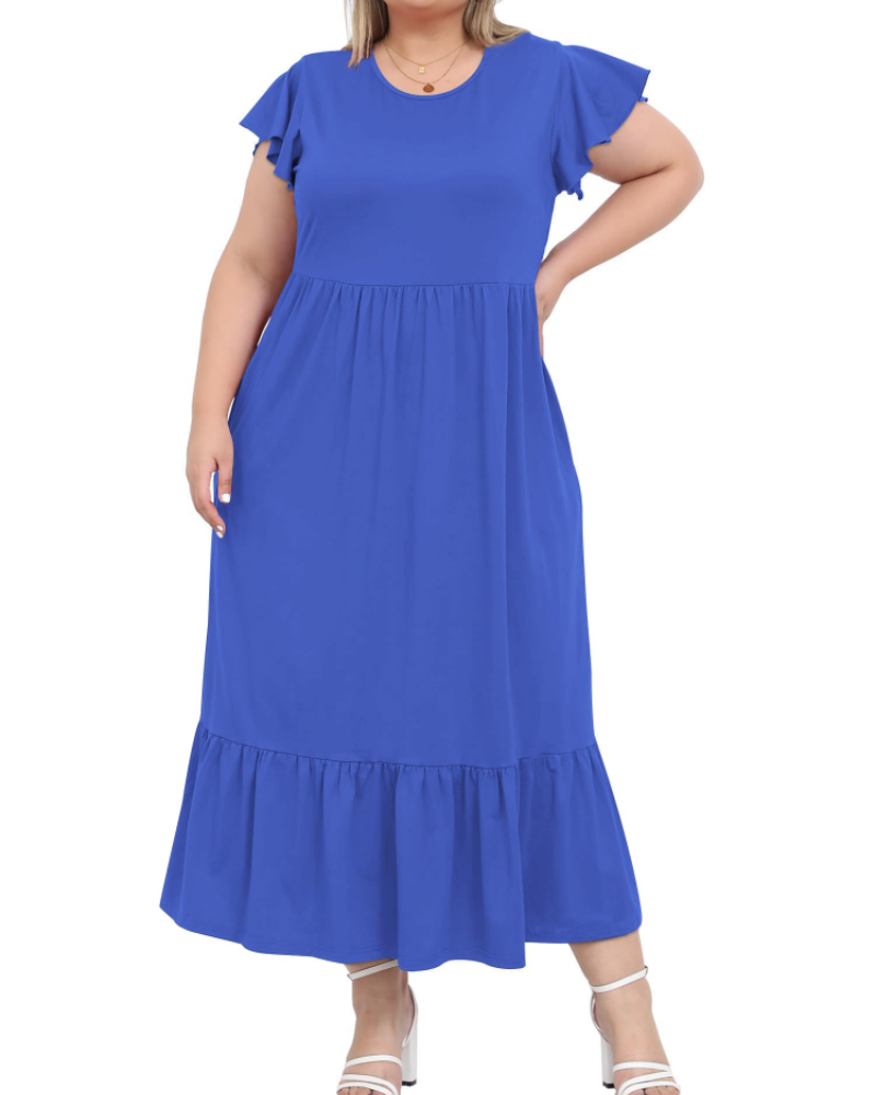 Hazel Robe Longue Femme Grande Taille – Manches Courtes & Poches